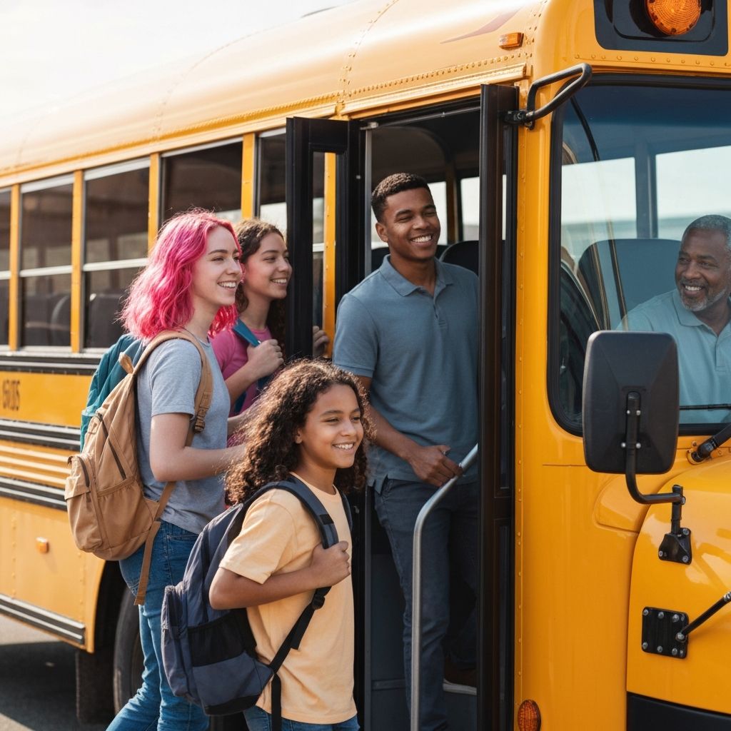 Estudiantes abordando bus
